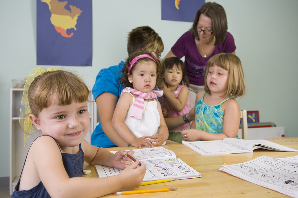 Children play and learn at the preschool class.