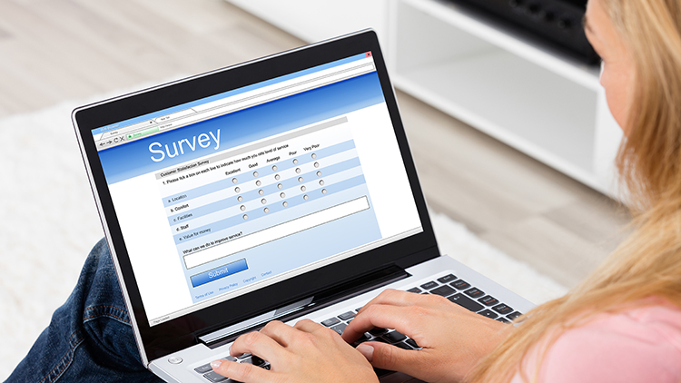 High Angle View Of A Woman Giving Online Survey On Laptop At Home