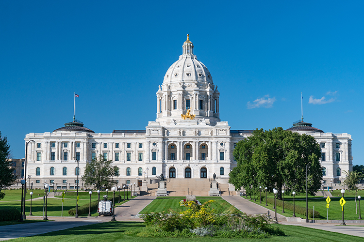 Facade of the Minnesota State Capitol Building in St Paul